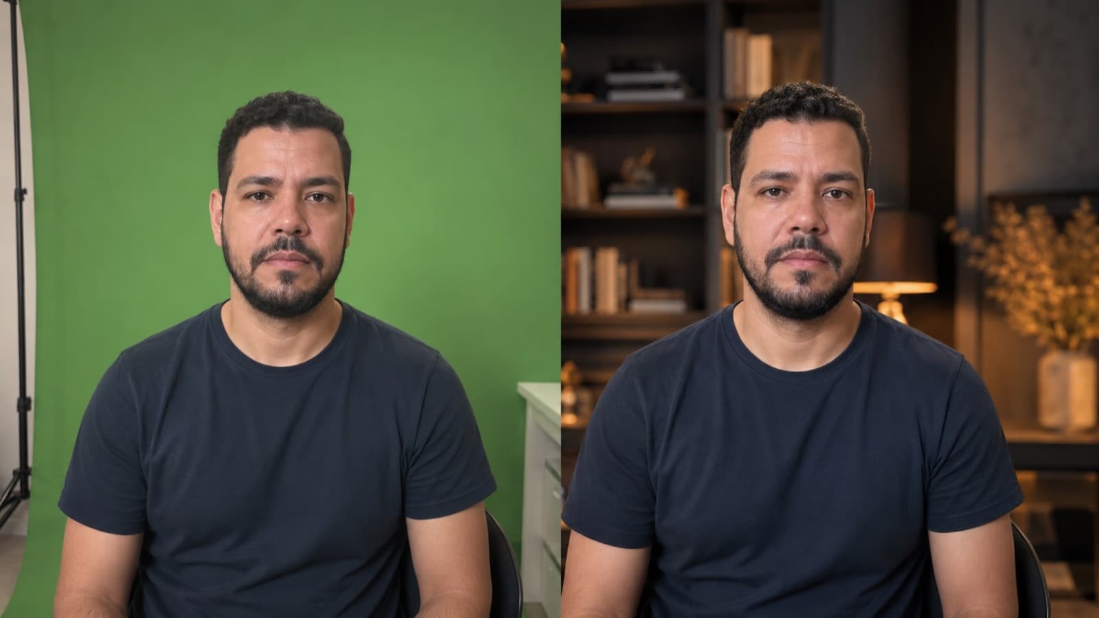 La misma persona: a la izquierda en el fondo verde, a la derecha ya recortada en un escenario nuevo