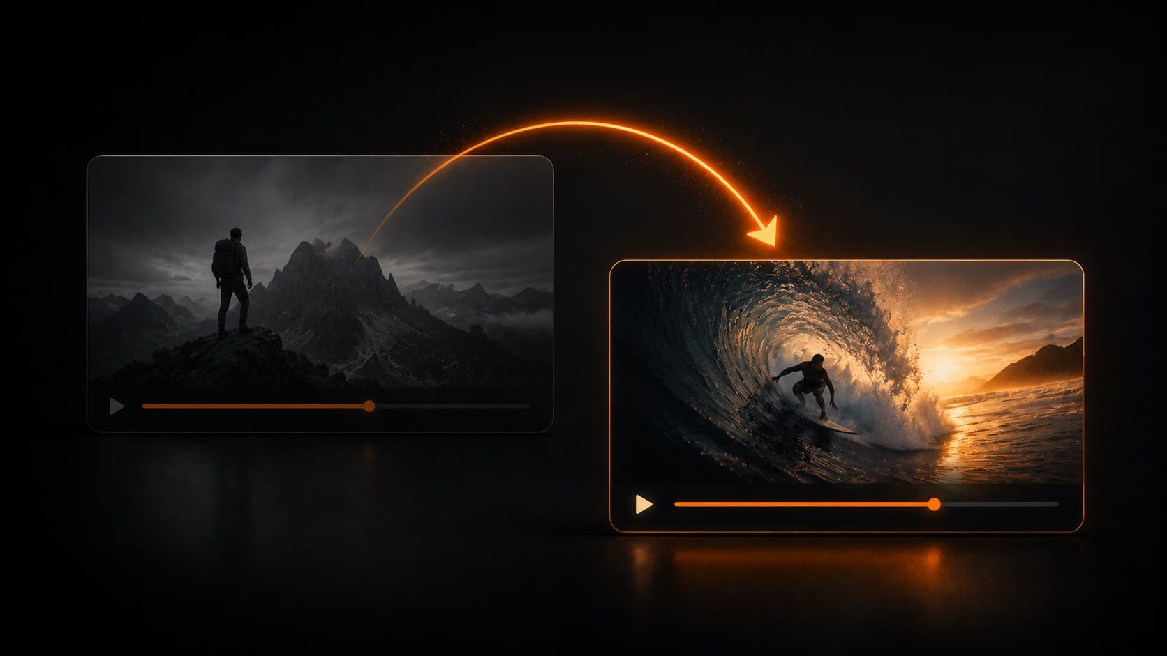A video launching the viewer, along an arc, to the next video