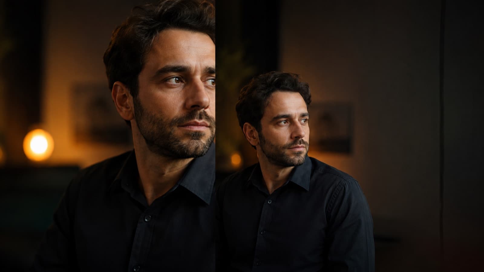 Díptico: sin look room (rostro apretado contra el borde) × con look room (espacio abierto delante de la mirada)