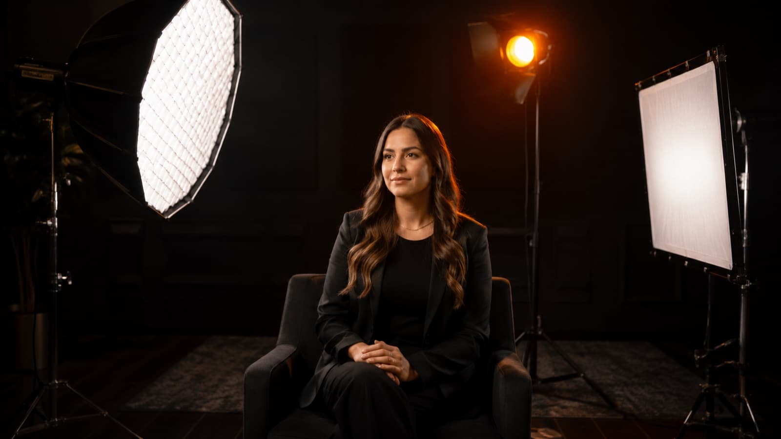 Set de 3 puntos montado: key (softbox), fill y back light