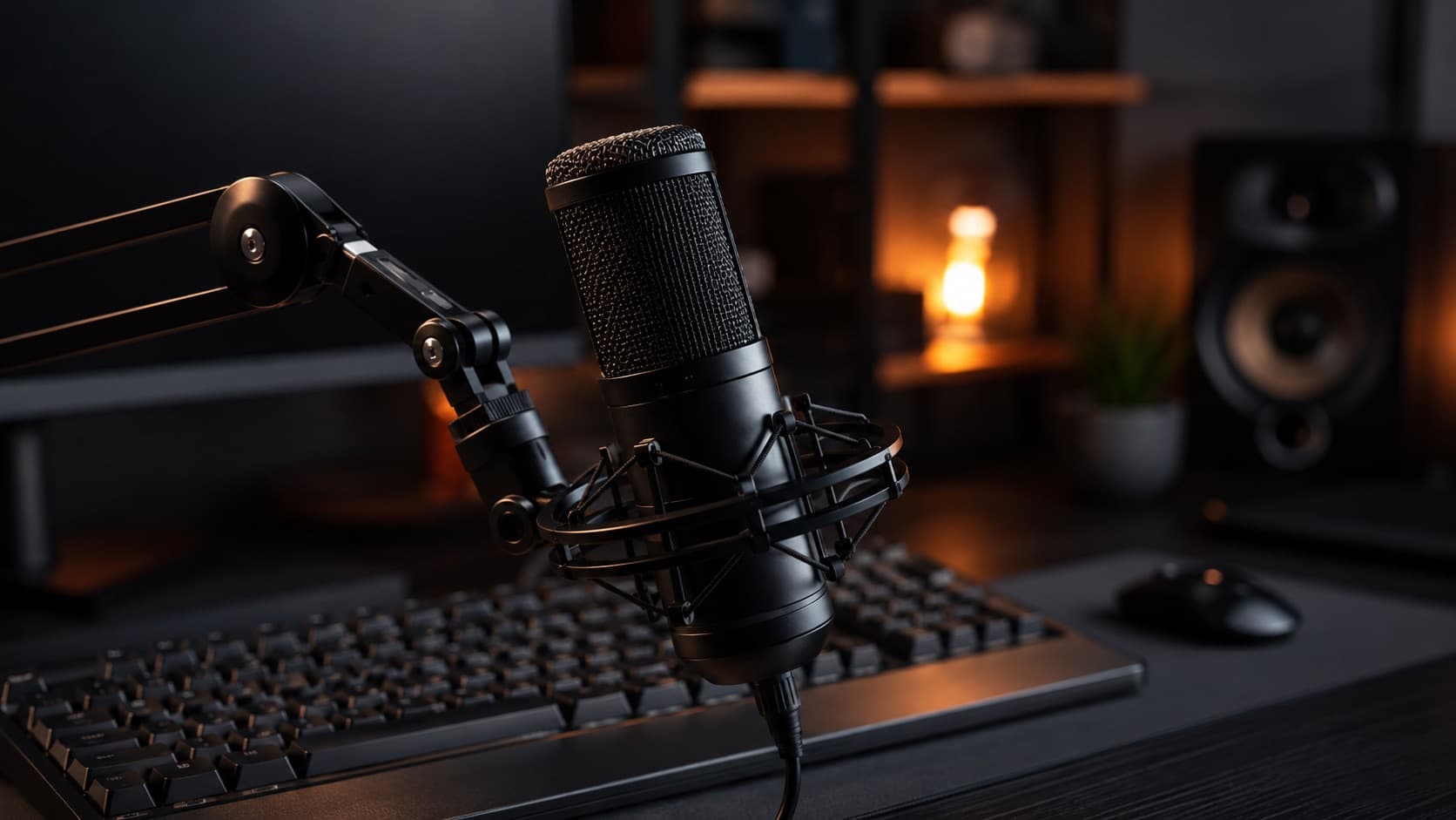USB desktop microphone on a boom arm